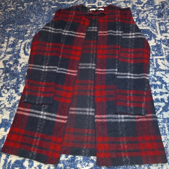 Max Studio Plaid Wool Blend Duster Size Medium - Picture 1 of 5